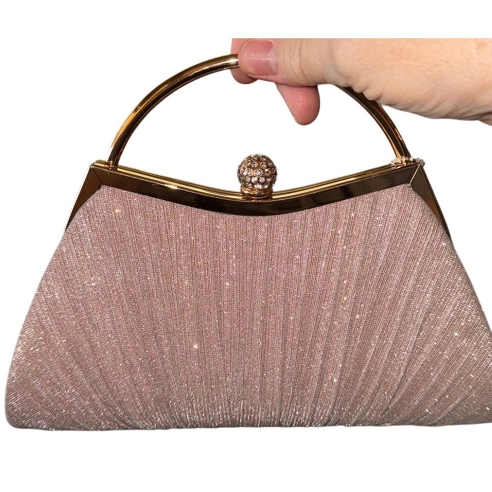 Gold Glitter Evening‎ Bag Clutch Party Purse With Chain Strap New